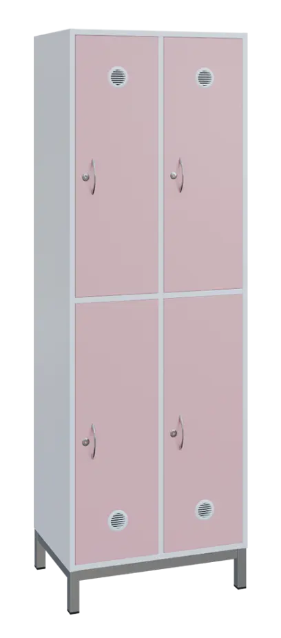 SBS-2222 šatní skříň 4-boxová, 1800x600x400 mm, kovové nohy, korpus bílý, dvířka pastelově růžová